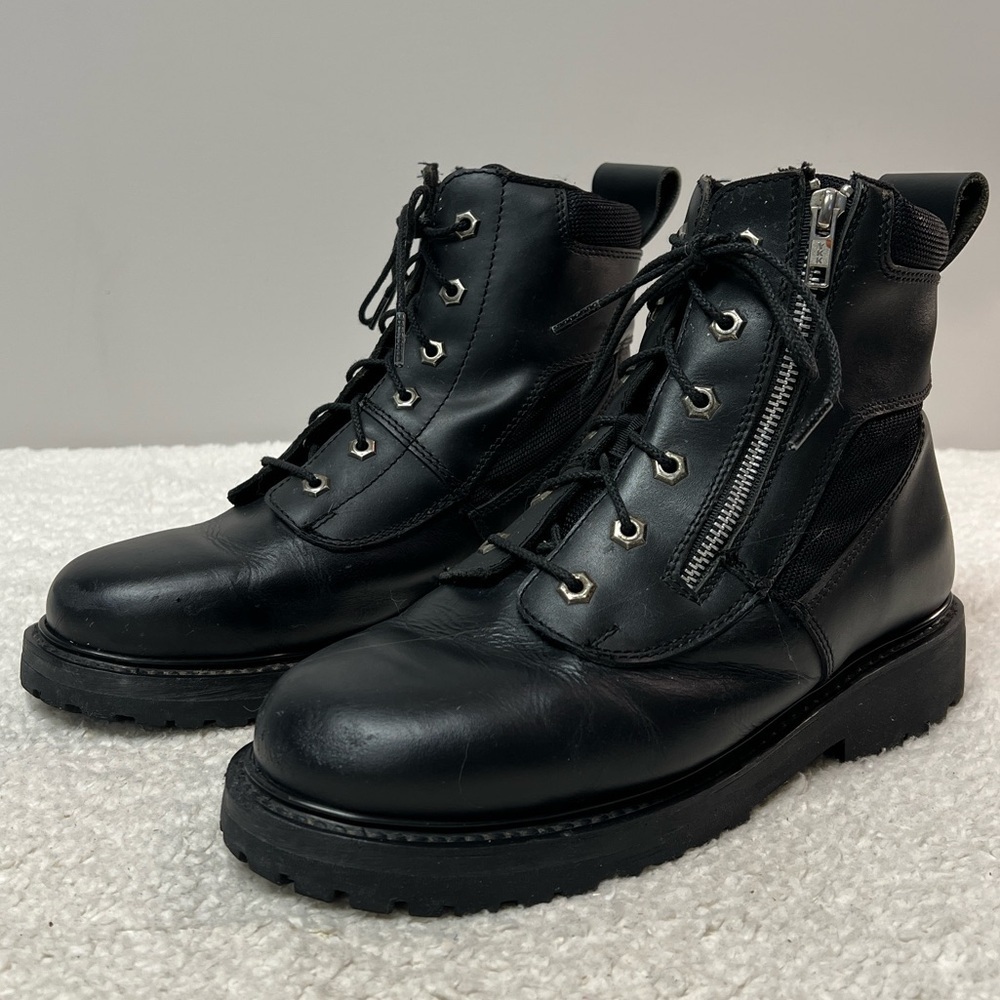 Motorcycle Boots Black Lace & Zip Oil Resistant Sole Leather Men's Size: 8.5 - Picture 3 of 9
